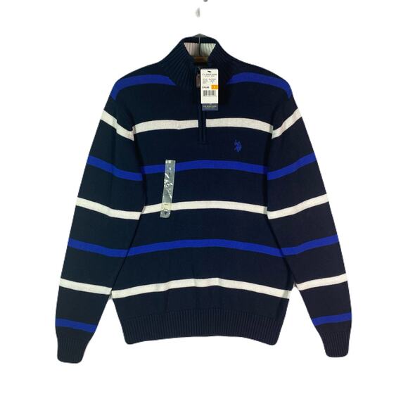 US POLO ASSN . NWT 1/4 Zip Pullover Striped Sweater Men’s Size S - Picture 1 of 9